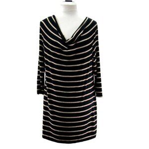 Soma Live Lounge Wear Luxuriously Soft Dress 3/4 Sleeve Black Tan Gold Stripes S